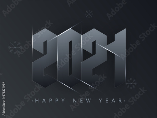Paper Cut 2021 Number with Lights Effect and Snowflakes on Dark Grey Background for Happy New Year.