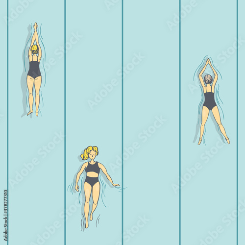 Swimmers, people in the pool.  Vector illustration.
