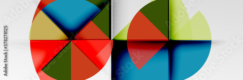 Free Download Bright color circles, abstract round shapes and triangles composition with shadow effects. Vector modern geometric design template - GFXLoad