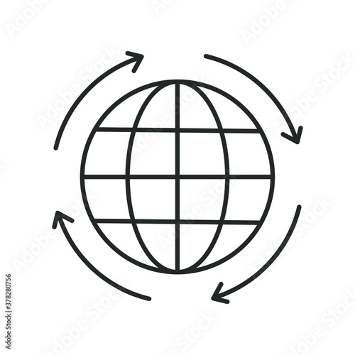 icon, line globe with arrow, four arrows shape circle