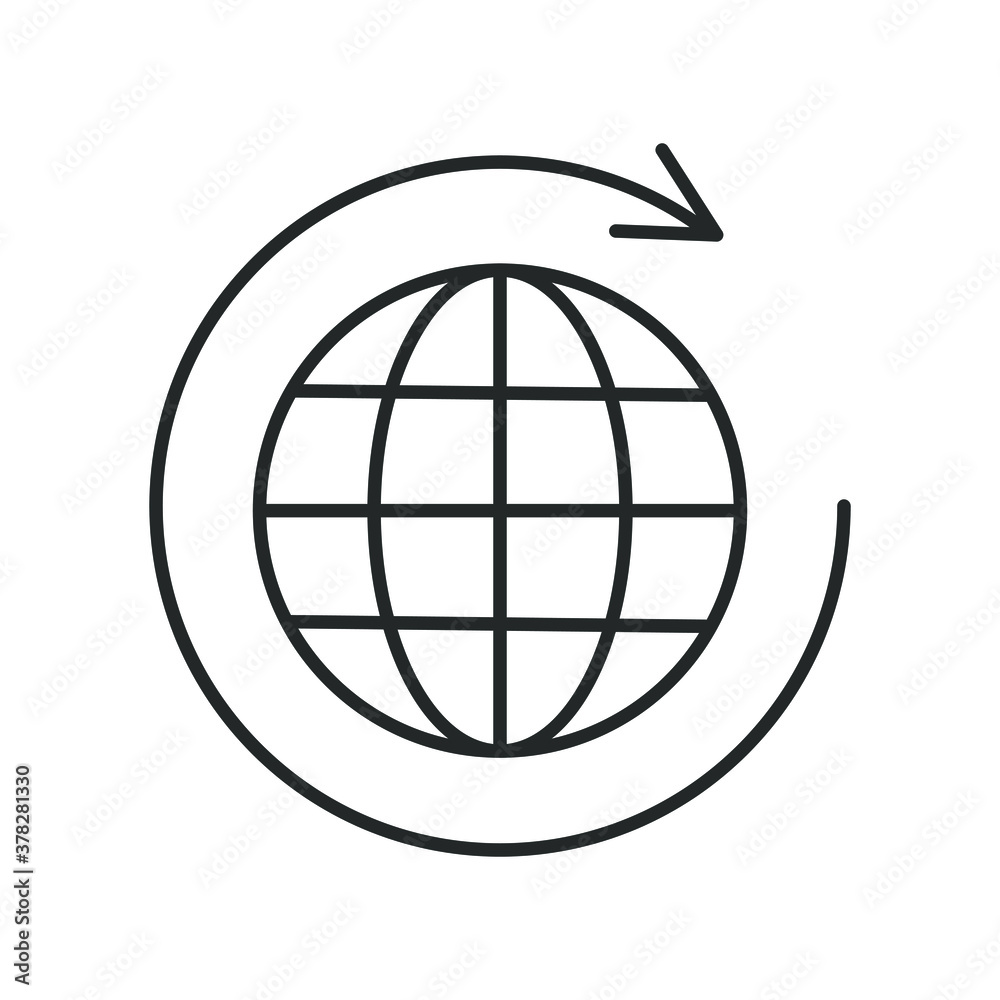 icon, line globe with arrow, one circular arrow icon, line globe with arrow, one circular arrow