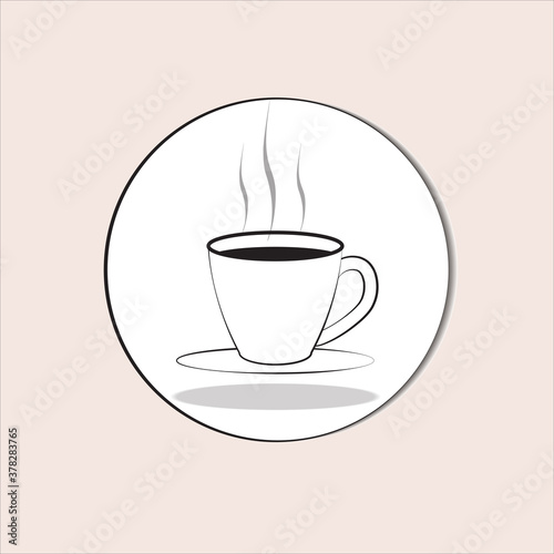 Coffee symbol on cup inside a white circle. Isolated on a beige background. Suitable for logos  stickers  emblem and banners.