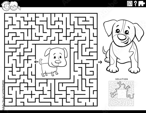 maze game with puppies coloring book page
