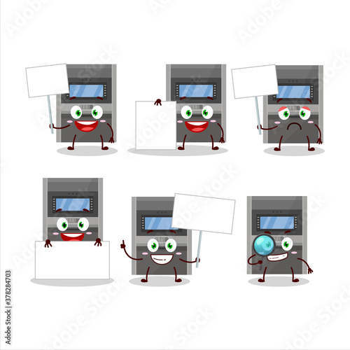 Atm machine cartoon character bring information board