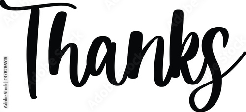 Thanks Handwritten Typography Black Color Text On White Background