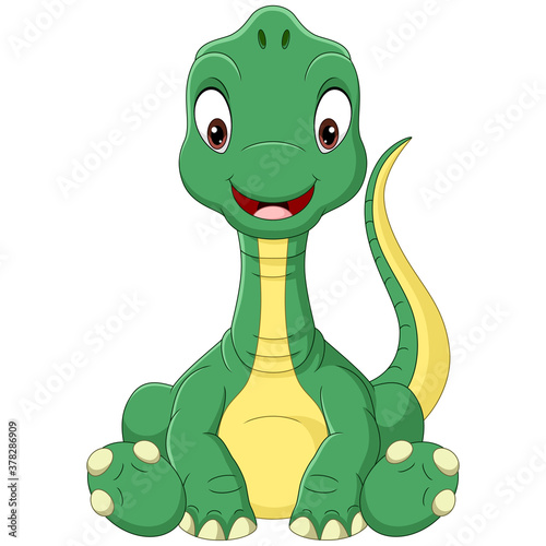 Cartoon baby Brachiosaurus dinosaur sitting
