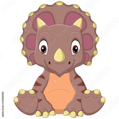 Cartoon baby triceratops dinosaur sitting