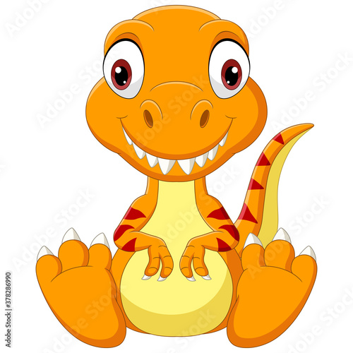 Cartoon baby tyrannosaurus dinosaur sitting