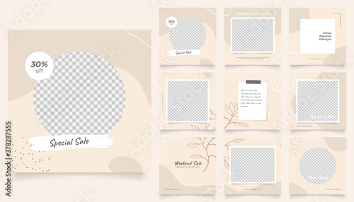 social media template banner fashion sale promotion. fully editable instagram and facebook square post frame puzzle organic sale poster. brown floral vector background