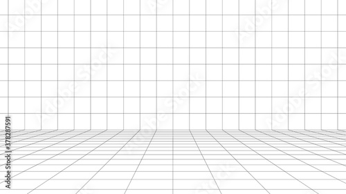 Digital wall box white background with black grid space line color surface. Network cyber technology. banner  cover  terrain  sci-fi  wireframe  and related to background.