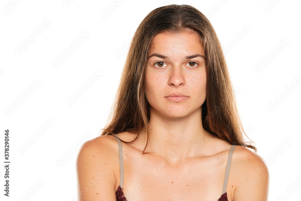Woman without make up, isolated on white Woman without make up, isolated on white