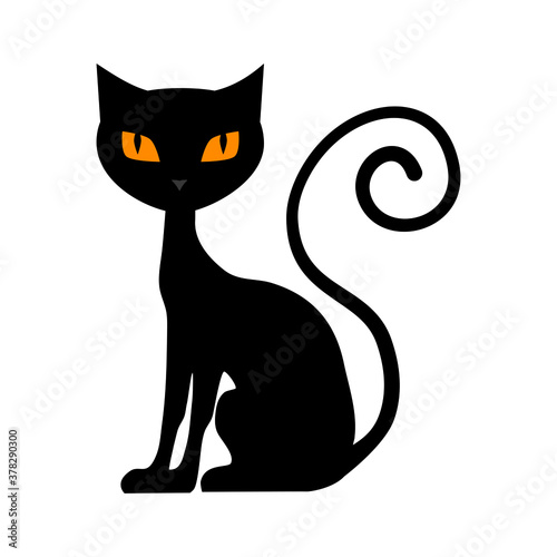 Black cat. halloween cat isolated on white background. vector illustration