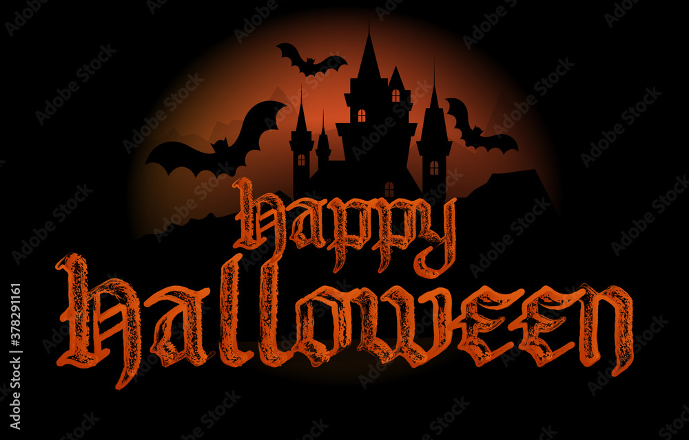 Happy Halloween banner. Party invitation background. Hand drawn vector gothic text.