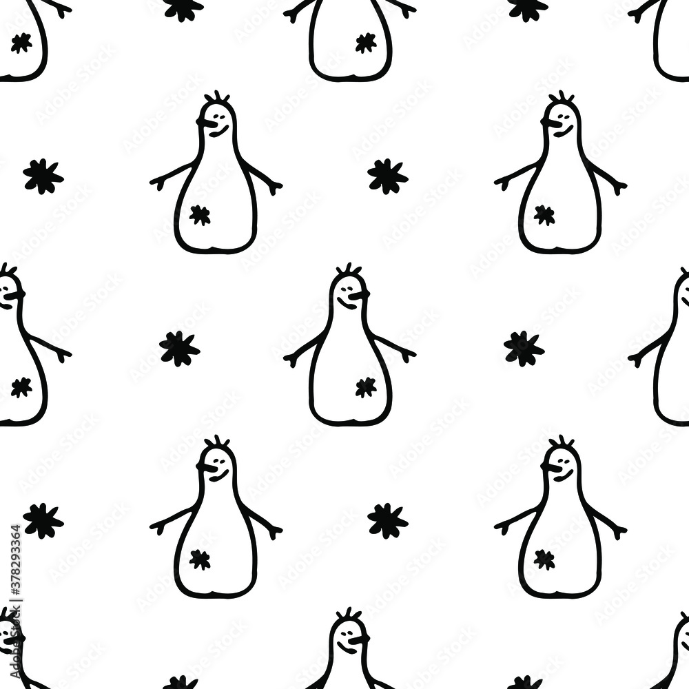 Winter Christmas vector background. Seamless pattern with Doodle snowmen and snowflakes Winter Christmas vector background. Seamless pattern with Doodle snowmen and snowflakes