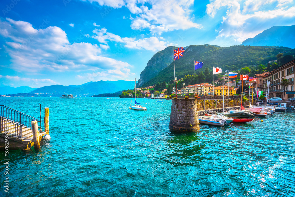 Obraz premium Menaggio town, marina entrance. Como Lake. Italy, Europe.