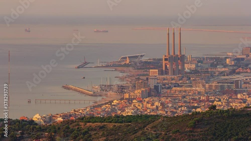 Time-lapse of sunrise over the city of Badalona and Barcelona. We can see the mythical 