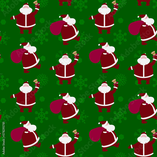 Merry Christmas and Happy New Year! Seamless pattern, holiday backgrounds with Santa Claus and snowflakes.