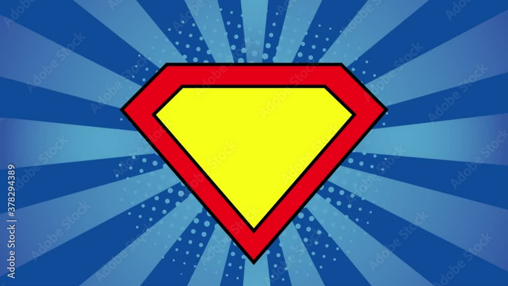4k animation of Superhero logo template at bright blue. Pop art Motion graphic background.