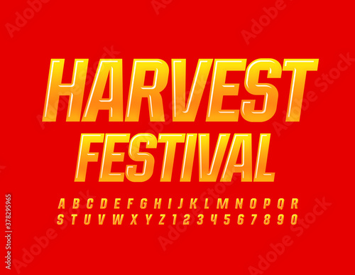 Vector event poster Harvest Festival. Bright gradient Font. Creative glossy Alphabet Letters and Numbers set