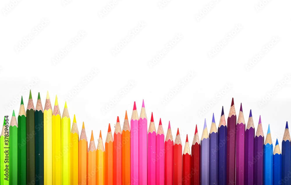 Many Color pencils isolated on white background close up. Color pencils for drawing as a background Many Color pencils isolated on white background close up. Color pencils for drawing as a background