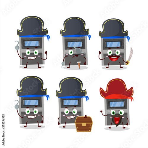 Cartoon character of atm machine with various pirates emoticons