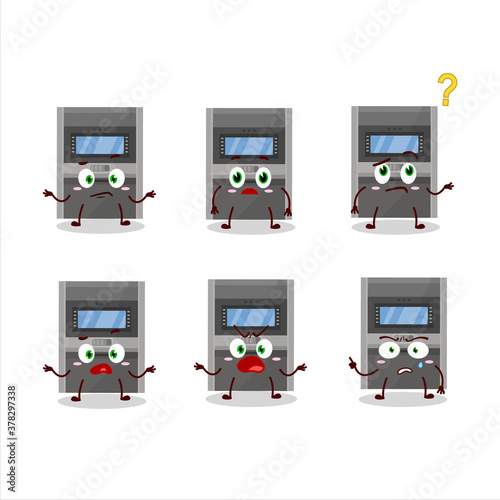 Cartoon character of atm machine with what expression