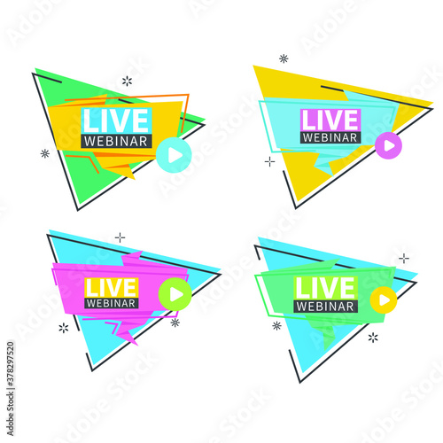Live Webinar Button, icon, emblem label Vector illustration flat linear badge and banner, scroll, sticker, ribbon, embem, background, poster.