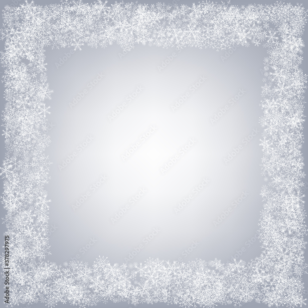 Fototapeta premium Silver Snowfall Vector Gray Background. Light