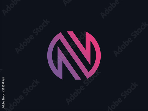 Round letter N. Technological logo in a linear style.