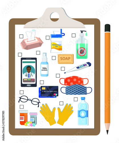 COVID-19 Travel Checklist.
Essentials items to carry for travel during coronavirus pandemic.
Important items for safety and healthy  trip.