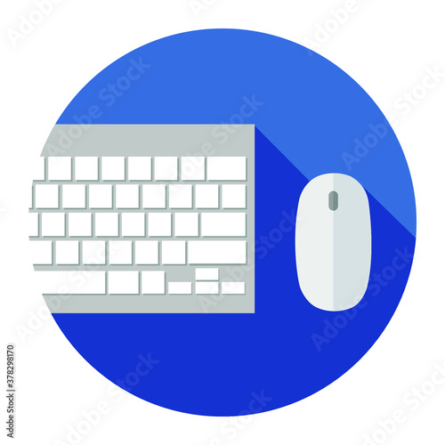 Computer keyboard and mouse vector illustration with blue color background.