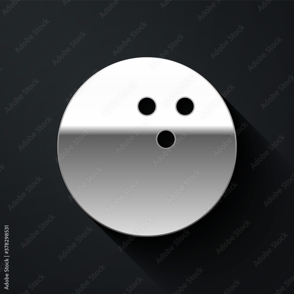 Fototapeta premium Silver Bowling ball icon isolated on black background. Sport equipment. Long shadow style. Vector Illustration.