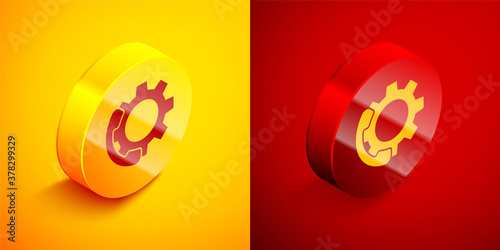 Free Download Isometric Telephone 24 hours support icon isolated on orange and red background. All-day customer support call-center. Full time call services. Circle button. Vector Illustration. - GFXLoad