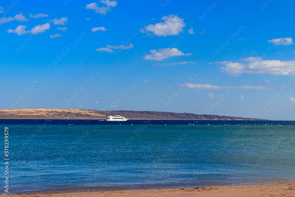 White yacht sailing in Red sea, Egypt