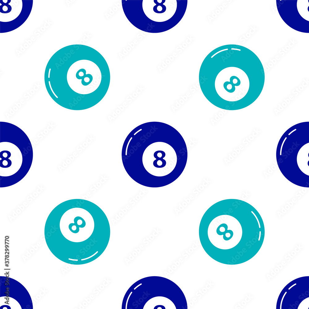 Blue Billiard pool snooker ball icon isolated seamless pattern on white background. Vector Illustration.