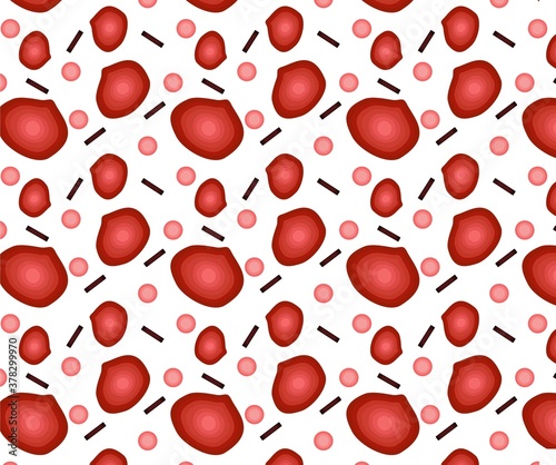  Abstract isolated illustration Seamless pattern with drops, a spot of red liquid on white