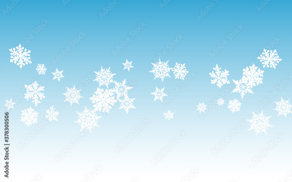 White Snowflake Panoramic Vector Blue Background. 