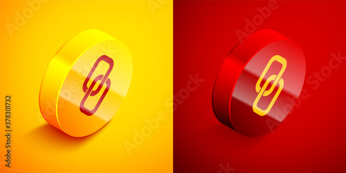 Free Download Isometric Chain link icon isolated on orange and red background. Link single. Hyperlink chain symbol. Circle button. Vector. - GFXLoad