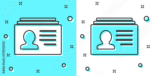 Black line Resume icon isolated on green and white background. CV application. Searching professional staff. Analyzing personnel resume. Random dynamic shapes. Vector.