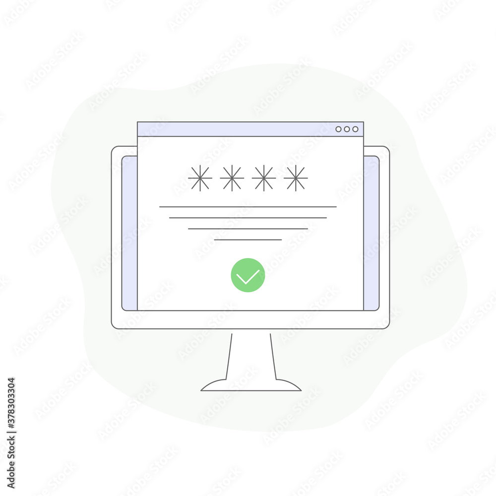 Successful web browser login. Security, personal access, user authorization, approved web page sign in form with check mark. Flat linear isolated login page Successful web browser login. Security, personal access, user authorization, approved web page sign in form with check mark. Flat linear isolated login page