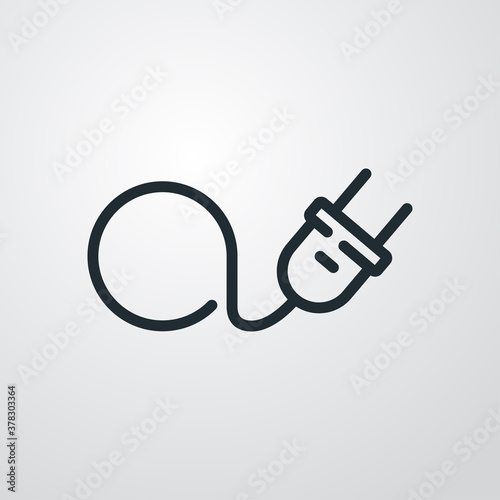 Concepto energía eléctrica. Logotipo lineal letra inicial A con enchufe eléctrico con cable en fondo gris