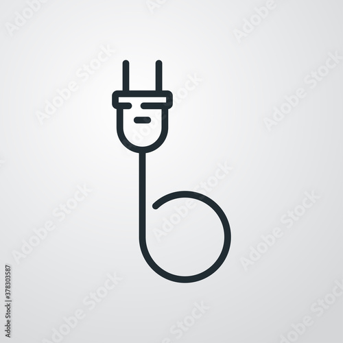 Concepto energía eléctrica. Logotipo lineal letra inicial B con enchufe eléctrico con cable en fondo gris