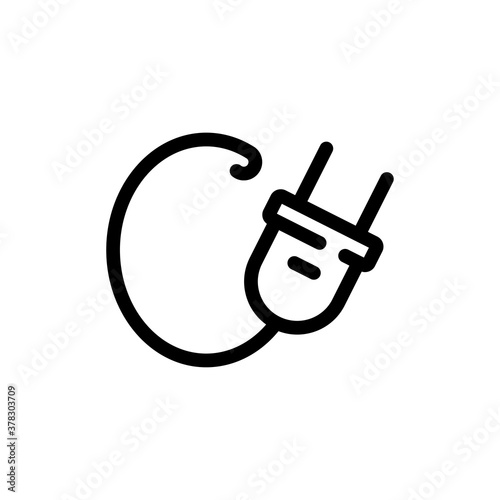 Concepto energía eléctrica. Logotipo lineal letra inicial C con enchufe eléctrico con cable en color negro