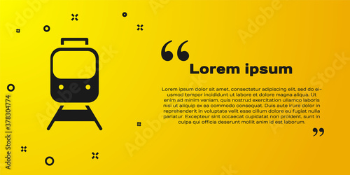 Black Train and railway icon isolated on yellow background. Public transportation symbol. Subway train transport. Metro underground. Vector.