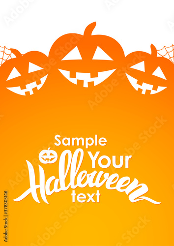 Vertical design layout with Handwritten lettering of Halloween, pumpkins and space for text.