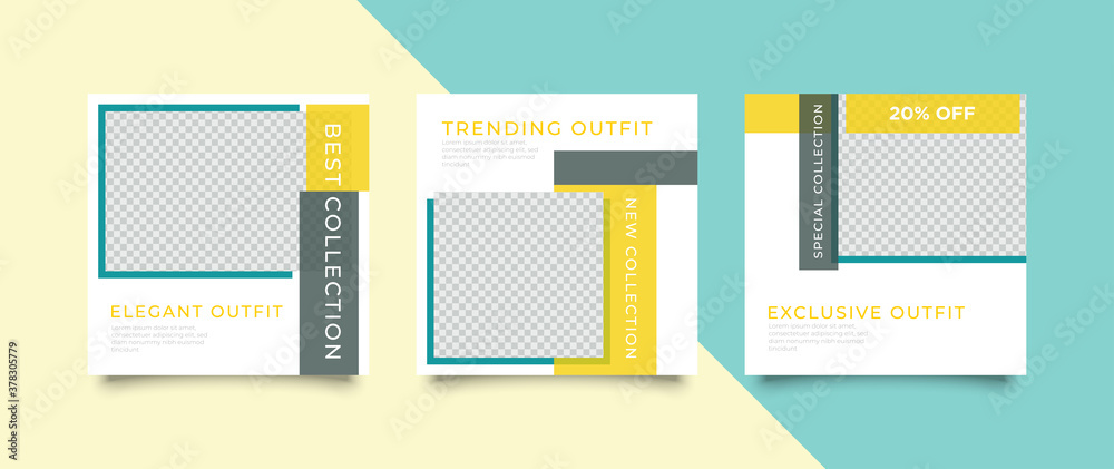 Naklejka premium 3 Set editable social media post template. modern promotion square banner for social media.