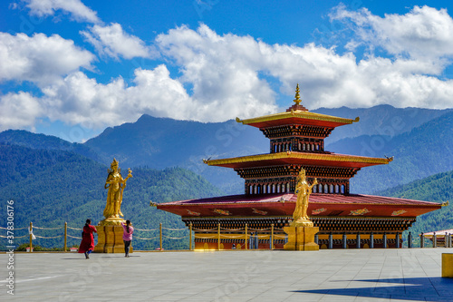 Bhutan, near Thimphu, temple and statues of Dordemna.  photo