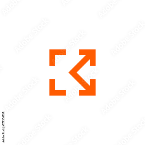 logo of a square, a letter k, four arrows