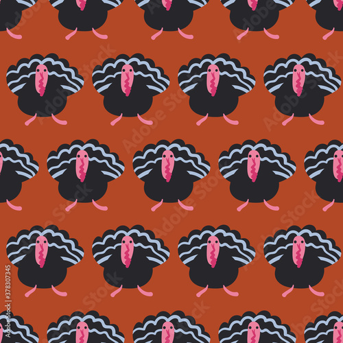 Turkey farm thanksgiving seamless vector pattern. Warm colors surface print design for fabrics, stationery, backgrounds, textiles, scrapbook paper, gift wrap, and packaging.