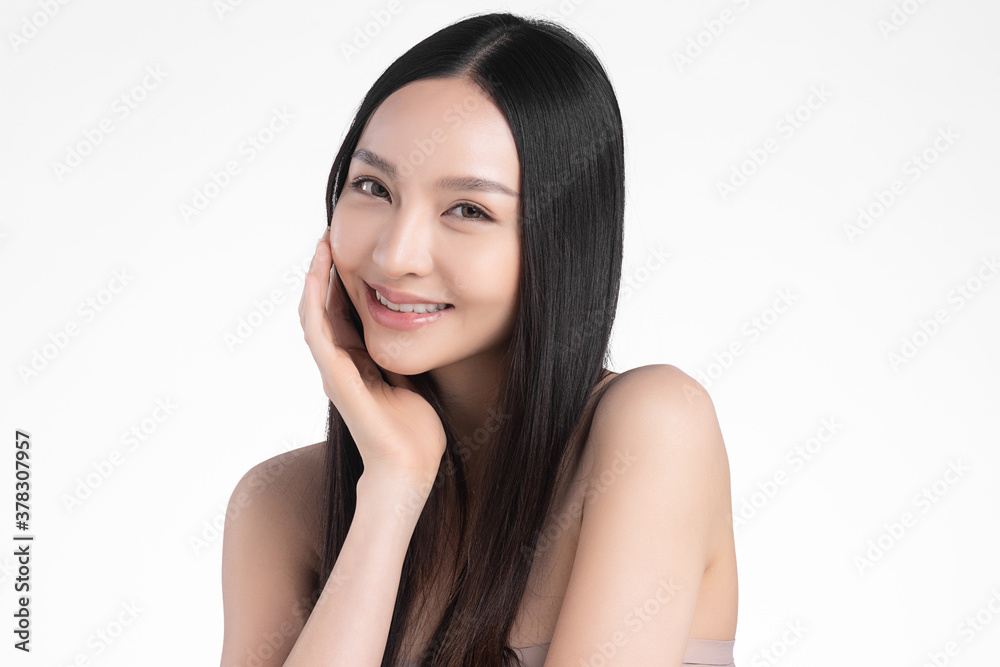 Beautiful young asian woman with clean fresh skin on white background, Face care, Facial treatment, Cosmetology, beauty and spa, Asian women portrait